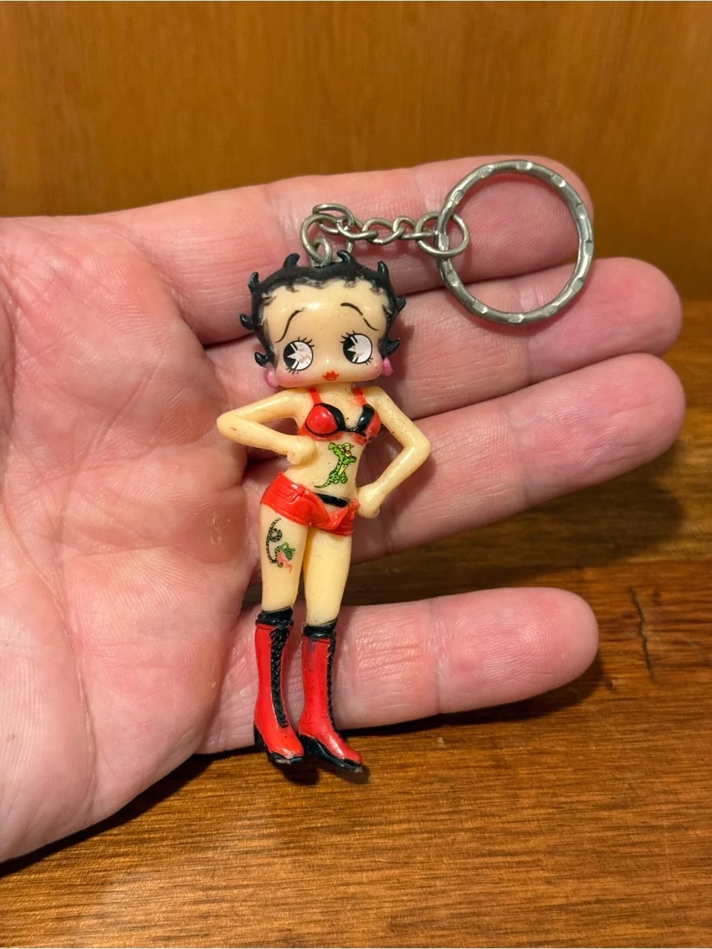 Vintage 70s Betty Boop Red Bikini Boots rubber Keychain Keyring Figurine Sz 3”